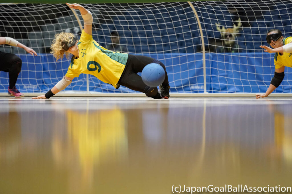 Brodie Smith of Australia stretches out to save the goalball
